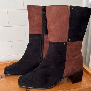 Black/ Brown Patches Shoe Boots 7.5 M Suede